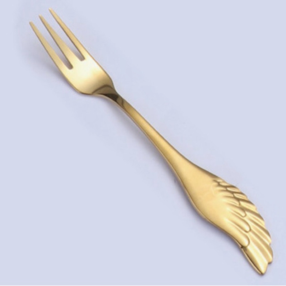 NIB Angels Wings Baby Spoon and Fork Gift Set Gold Tone Stainless Steel - Picture 3 of 10